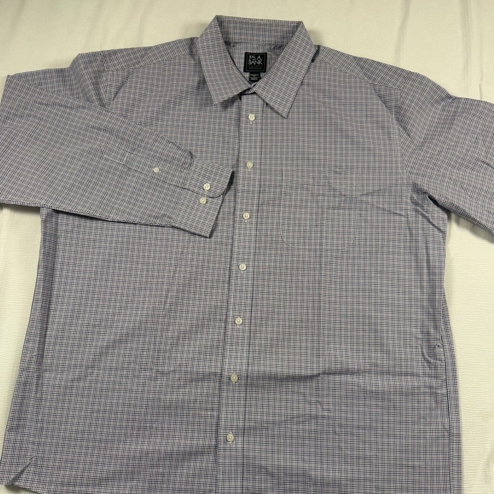 Jos A. Bank Traveler Shirt XL Purple White Micro Check Traditional Fit Cotton